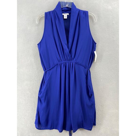 NWT Bar 111 Dress Women's Small Blue Collared Sleeveless Waist Tie Pockets Lined - Picture 1 of 10